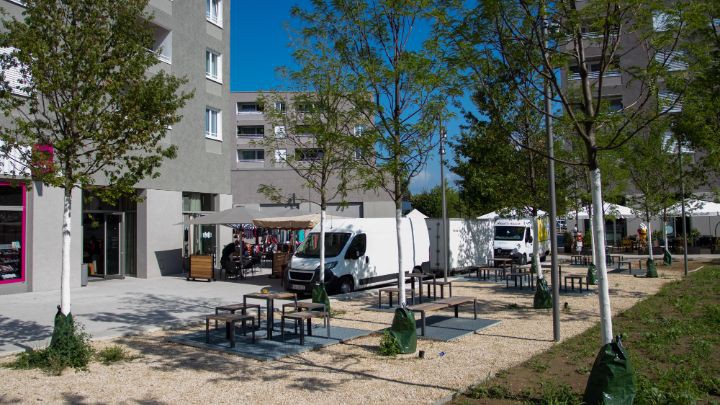 Übersicht es Marktes mit Ausblick auf die Verkaufsfahrzeuge