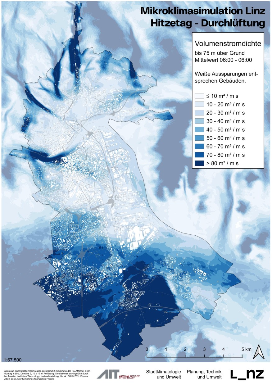 Stadt Linz/Abt. SKU, Johannes Horak Mikroklimasimulation - Durchlüftung mit 10x10m Auflösung