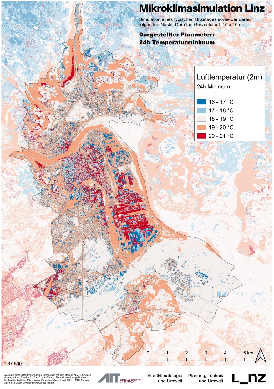 Stadt Linz/Abt. SKU, Johannes Horak Mikroklimasimulation - Minimaltemperaturen mit 10x10m Auflösun