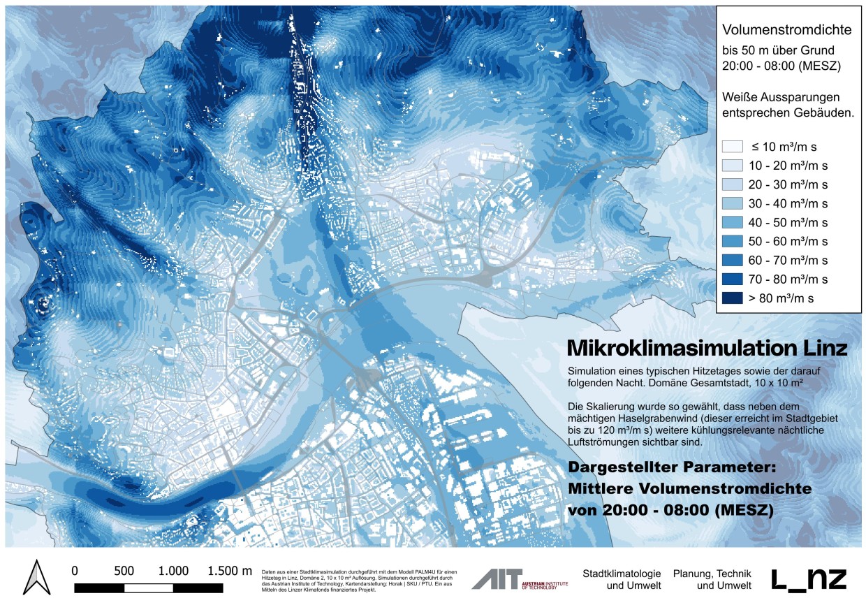 Stadt Linz/Abt. SKU, Johannes Horak Mikroklimasimulation - Volumenstromdichte Nacht, Linz Nord