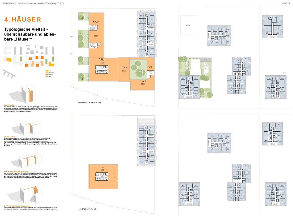Frötscher Lichtenwagner Architekten Eine Karte und grafische Modelle zeigen unterschiedliche Haustypen