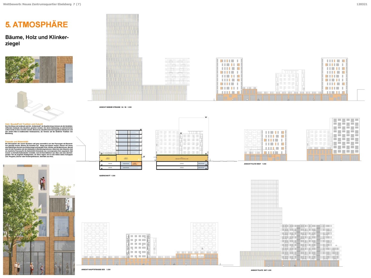 Frötscher Lichtenwagner Architekten Renderings und Pläne zeigen den Einsatz unterschiedlicher Materialien.