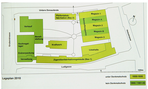 Lageplan der Tabakfabrik 2010 (Grafik: Ulrich Aspetsberger)